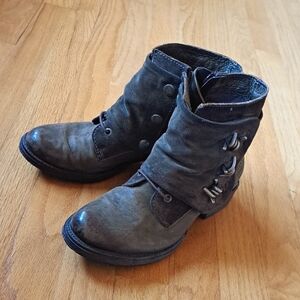 Miz Mooz Size 37 (US 7-7 1/2) Distressed Leather and Suede Ankle Boots